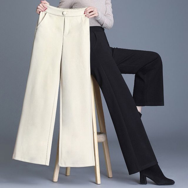 High Waist Woolen Straight Pants For Women 2019 New Autumn Winter Casual Loose Thick Cargo Pants Female Trousers Ladies Pant