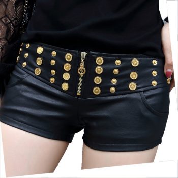 Slim Sexy Motor Skinny Shorts High Waisted Rivets Women PU Short Femme Black Party Short Feminino S~XL