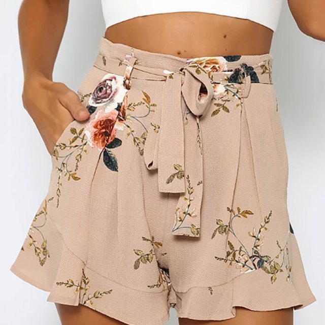shorts women floral print short femme 2018 new summer style hot loose belt casual thin mid casual short women’s plus size