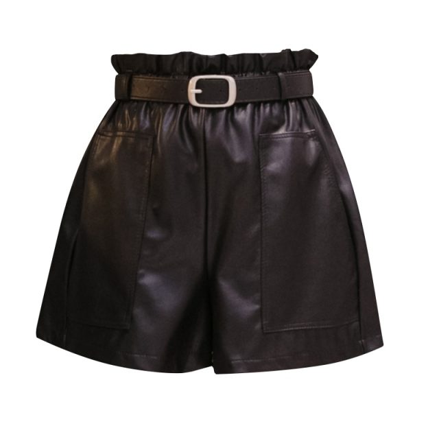 Elegant Leather Shorts Fashion High Waist Shorts Girls A-line  Bottoms Wide-legged Shorts Autumn Winter Women 6312 50