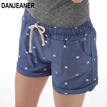 DANJEANER 2018 summer women’s home casual elastic waist cotton shorts printed cat pumping self-cultivation shorts candy shorts