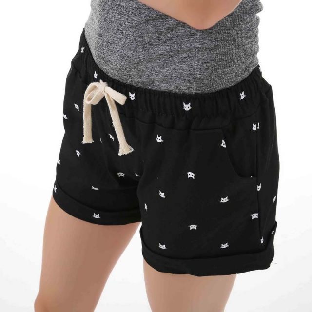 DANJEANER 2018 summer women’s home casual elastic waist cotton shorts printed cat pumping self-cultivation shorts candy shorts