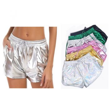 Women Shiny Metallic Hot Shorts 2019 Summer Holographic Wet Look Casual Elastic Drawstring Festival Rave Booty Shorts