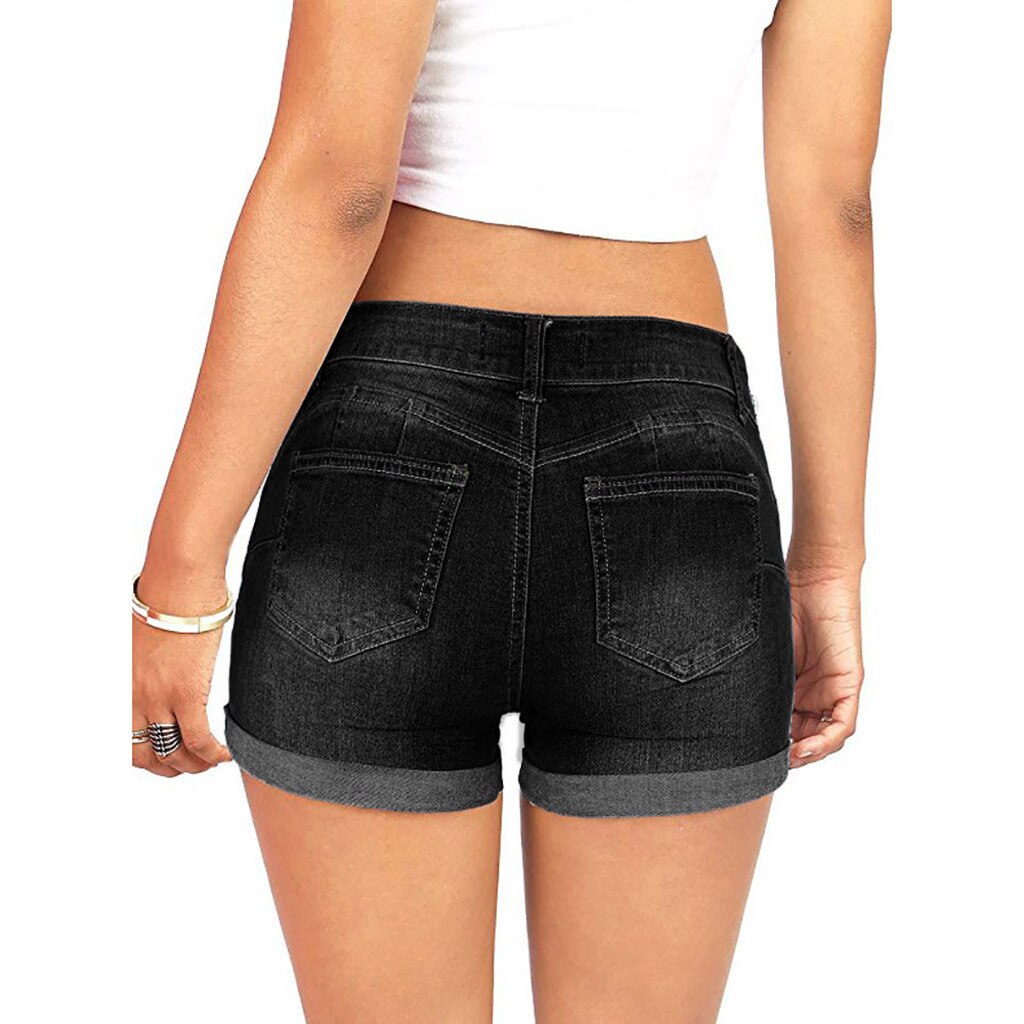 New Summer ladies hole denim shorts women's low waist washed holes short paragraph mini jeans jeans shorts spodenki damskie 40*