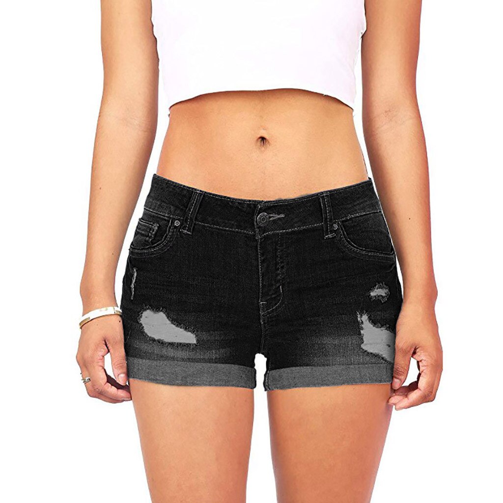 New Summer ladies hole denim shorts women's low waist washed holes short paragraph mini jeans jeans shorts spodenki damskie 40*