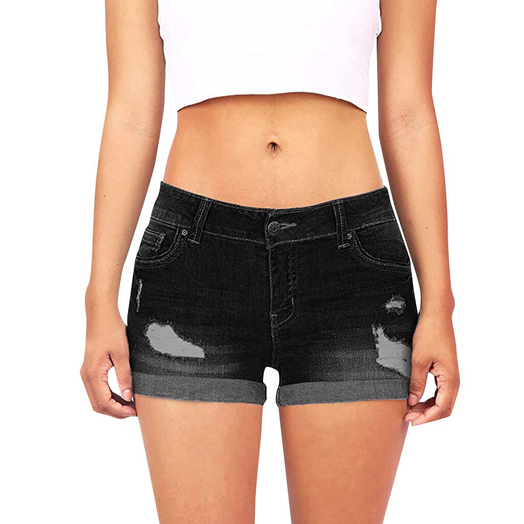 New Summer ladies hole denim shorts women's low waist washed holes short paragraph mini jeans jeans shorts spodenki damskie 40*