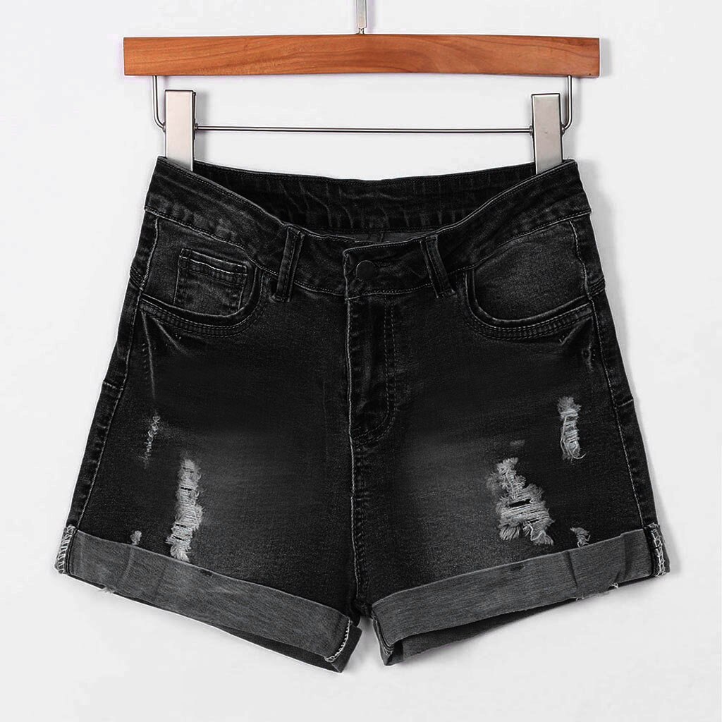 New Summer ladies hole denim shorts women's low waist washed holes short paragraph mini jeans jeans shorts spodenki damskie 40*