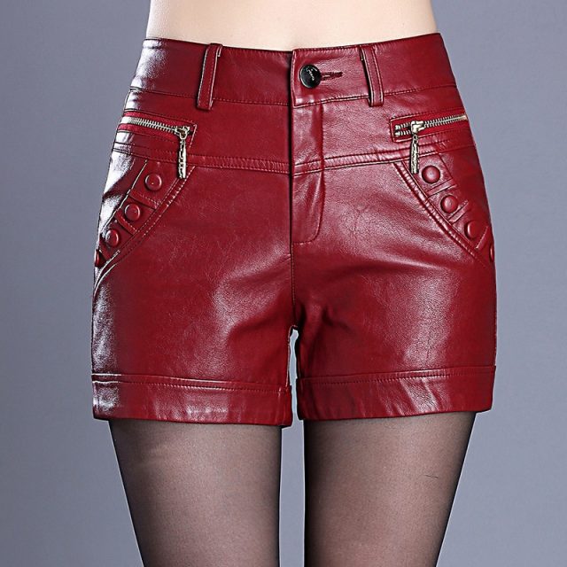 Idopy Fashion Womens PU Leather Sexy Shorts Side Zippers Skinny Fit Night Club Short Pants Black Red Shorts For Women