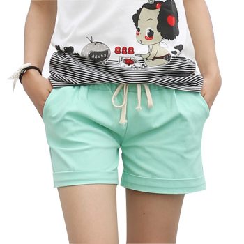 DANJEANER 2018 Summer Style Shorts Women Candy Color Elastic With Belt Short Women Home casual Cotton shorts