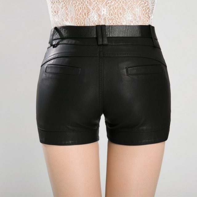 Free Shipping 2019 new arrival Women’s spring Fashion PU Leather Shorts Lady’s Mid-Waist Short sexy
