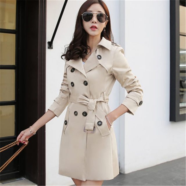 Autumn New Double Breasted Trench Coat Female High Quality Business Outerwear Woman Classic With Belt Long Trench Coat