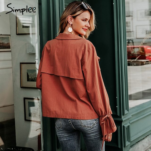 Simplee Casual bell sleeve women jacket Lace up drawstring cardigan top outwear Autumn winter female cotton jacket 2019 пиджак
