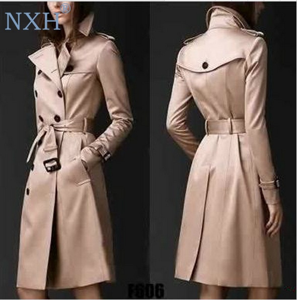 NXH 2018 Autumn New Brand Women Trench Coat Long Windbreaker Europe America Fashion Trend Double-Breasted Slim Long Trench