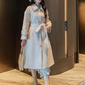 Autumn winter New Women's Casual wool blend trench coat Long coat with belt