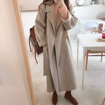 Spring Autumn Winter New Women's Casual Wool Blend Trench Coat Oversize Long Coat with belt Women Wool Coat Cashmere Outerwear