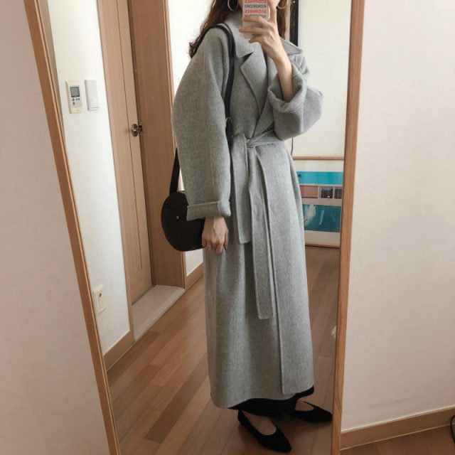 Spring Autumn Winter New Women’s Casual Wool Blend Trench Coat Oversize Long Coat with belt Women Wool Coat Cashmere Outerwear