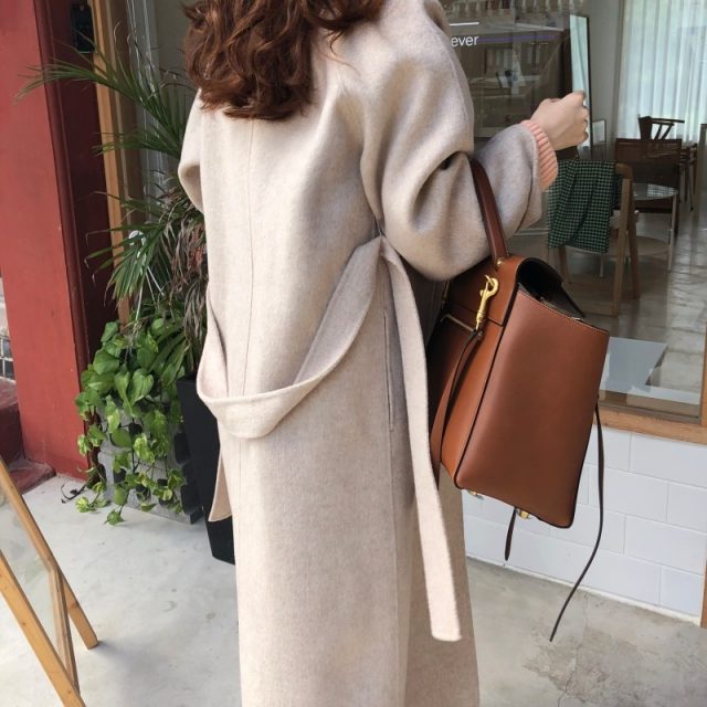 Spring Autumn Winter New Women’s Casual Wool Blend Trench Coat Oversize Long Coat with belt Women Wool Coat Cashmere Outerwear