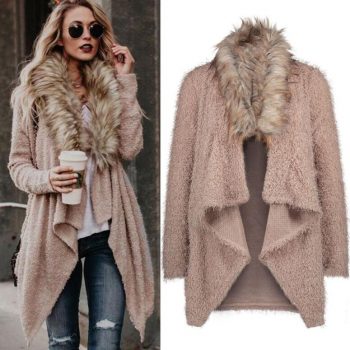 Europe autumn outwear women's fur collar cardigan coat women loose windbreaker casual streetwear clothing plus size