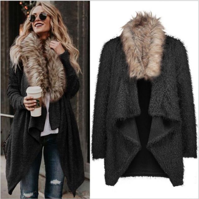 Europe autumn outwear women’s fur collar cardigan coat women loose windbreaker casual streetwear clothing plus size