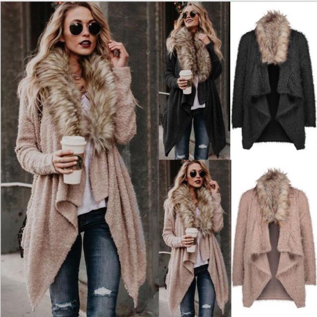Europe autumn outwear women’s fur collar cardigan coat women loose windbreaker casual streetwear clothing plus size