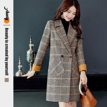 New Plaid Ladies Coat Fashion Lapel Windproof Ladies Autumn Winter Coat Long Retro Women Windbreaker Trench Coat for Women