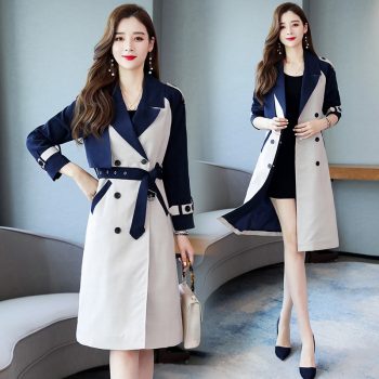 Fashion Harajuku Trench-coat for Women Autumn Double-Breasted Coat Casual Overcoat Long-coat Office Lady Loose Top Windbreaker