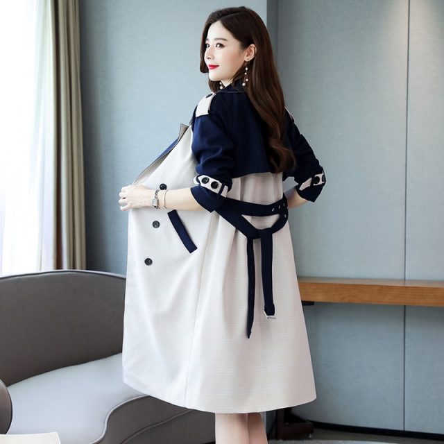 Fashion Harajuku Trench-coat for Women Autumn Double-Breasted Coat Casual Overcoat Long-coat Office Lady Loose Top Windbreaker