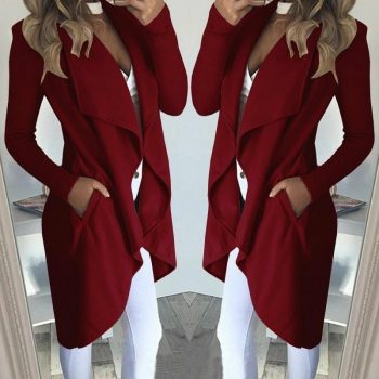 New Cardigan Coat Autumn Cotton Blends Long Pockets Long Sleeve Lapel Collar Slim Women Casual Overcoat Outerwear Jacket