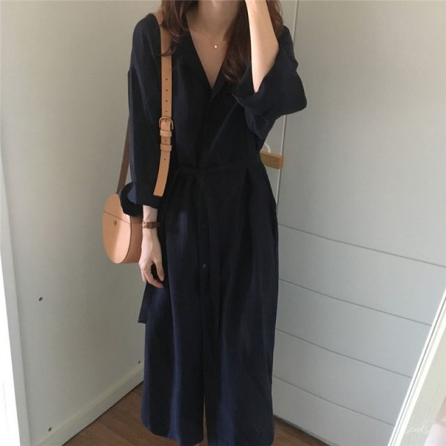 2019 Autumn Women Long Shirt Plus Size Loose Style Casual Lapel Batwing Sleeve Vintage OL Long Shirt Cardigan Blouse Coat Female