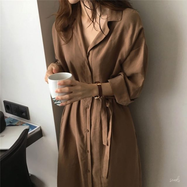 2019 Autumn Women Long Shirt Plus Size Loose Style Casual Lapel Batwing Sleeve Vintage OL Long Shirt Cardigan Blouse Coat Female