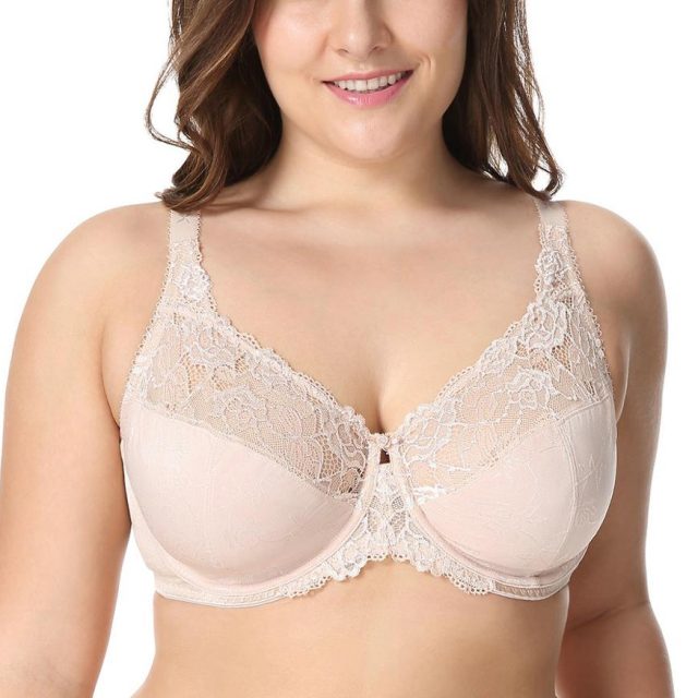 New Women’s Full Coverage Minimizer Jacquard Non Padded Lace Sheer Bra