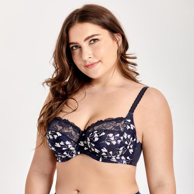 Women’s Plus Size Underwire Non Padded Full Cup Lace Balconette Bra