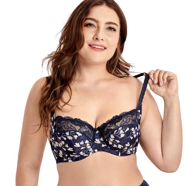 Women’s Plus Size Underwire Non Padded Full Cup Lace Balconette Bra