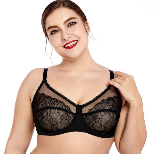 Women’s  No Padding Sheer Lace Full Cup Plus Size Unlined Underwire Bra Breathable