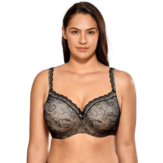 Women’s Smooth Full coverage Lightly Padded Underwire Lace Balconette Bra Plus size