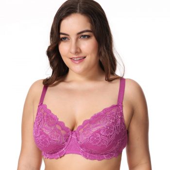 Women's Full Coverage Non Padding Floral Embroidery Underwired Plus Size Lace Bra