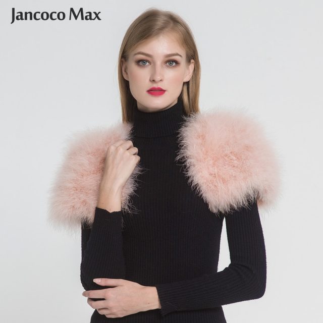 Jancoco Max 2019 Real Fur Cape Shrug Women Genuine Ostrich Feather Fur Shawl Poncho Fashion Hot Sale One Size S1264