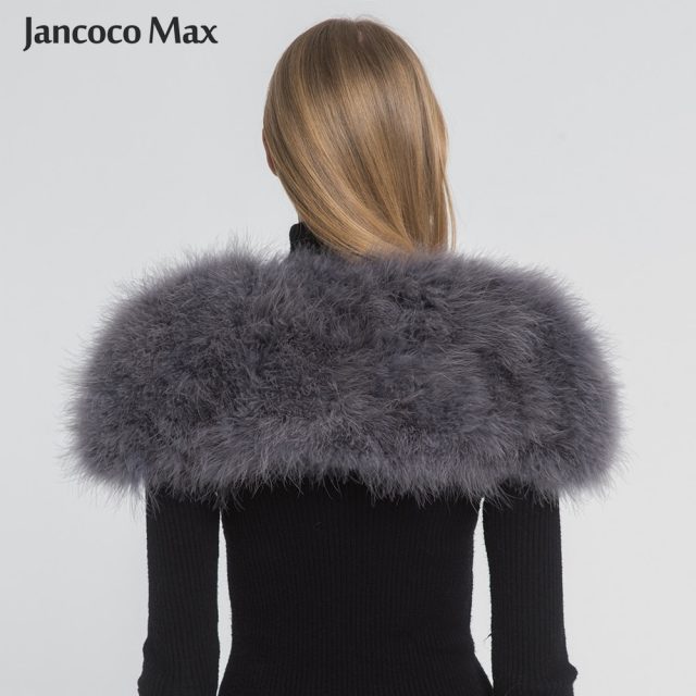 Jancoco Max 2019 Real Fur Cape Shrug Women Genuine Ostrich Feather Fur Shawl Poncho Fashion Hot Sale One Size S1264