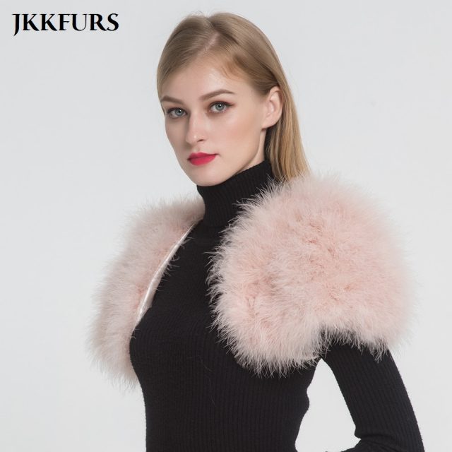 2019 Women Real Fur Cape Shrug Genuine Ostrich Feather Fur Shawl Poncho Fashion Wedding Hot Sale One Size S1264