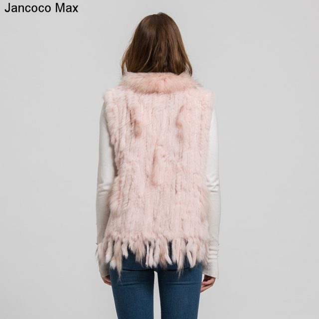 Women Fashion Fur Vests Real Rabbit Fur With Raccoon Fur Collar Gilet Winter Warm Waistcoat S1700