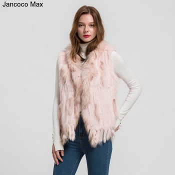 Women Fashion Fur Vests Real Rabbit Fur With Raccoon Fur Collar Gilet Winter Warm Waistcoat S1700