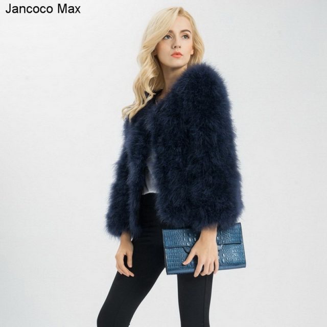 Women Fashion Fur Coats Winter Real Ostrich Fur Jackets Natural Turkey Feather Fluffy Outerwear Lady S1002