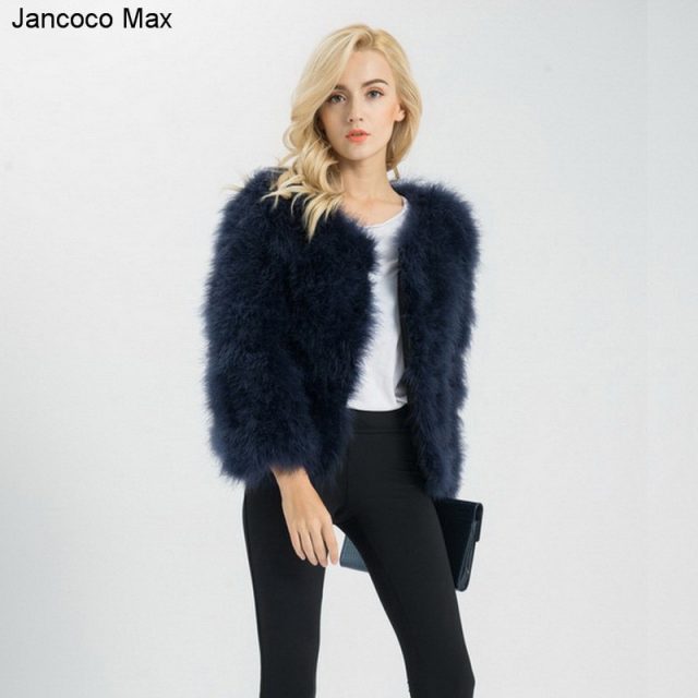 Women Fashion Fur Coats Winter Real Ostrich Fur Jackets Natural Turkey Feather Fluffy Outerwear Lady S1002