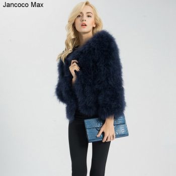 Women Fashion Fur Coats Winter Real Ostrich Fur Jackets Natural Turkey Feather Fluffy Outerwear Lady S1002