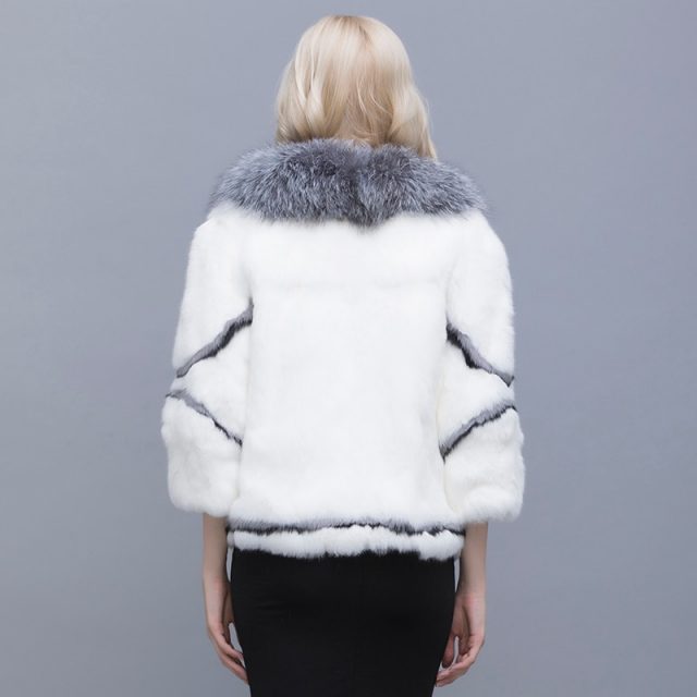 Real natural women’s rabbit fur coat fox fur collar large size rabbit skin women winter coat black woman’s casual autumn coat