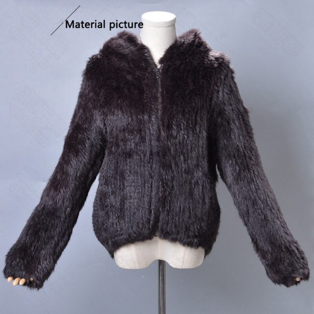 QIUSIDUN Rabbit Knitting Fur Coat Winter Women’s Warm Fashion Jacket Hooded Big Coats Solid Full V-Neck Pockets Knitted coats