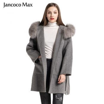Women's Fashion Real Wool Coats Fox Fur Collar Genuine Cashmere Fur Jackets Hooded Outerwear S7494