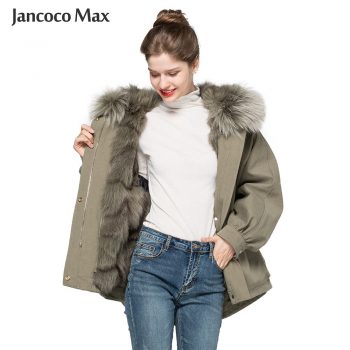 New Winter Fashion Real Fur Coats Women Natural Fox Fur Lining Female Jackets Raccoon Fur Hood Outerwear S7625