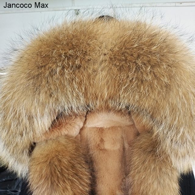 Jancoco Max 2019 Winter Fashion Parka Real Raccoon Fur Collar Hooded Coat Thick Warm Outerwear Women Jacket S1801