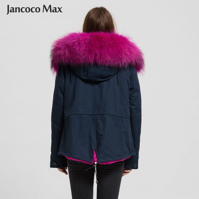 Women Fashion Fur Parka Real Raccoon Fur Big Collar Parkers Hooded Coat Detachable S1722